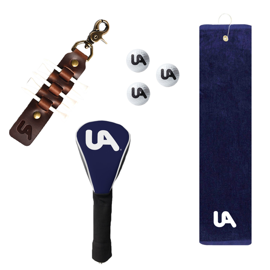 Collection of sports accessories with 'UA' branding on a white background