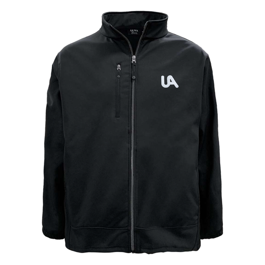 Black jacket with a logo on a white background