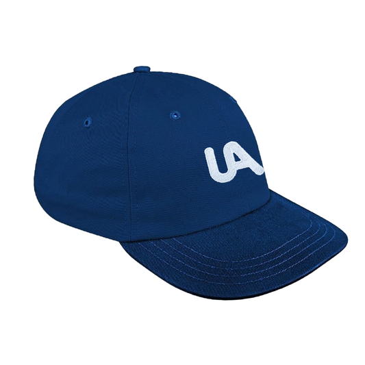 Blue cap with 'UA' logo on a white background